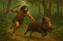 A person running with a spear and a boar

AI-generated content may be incorrect.